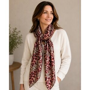 Sexy Lion Scarf Women OS Red Leopard Animal Print Satin Lightweight Wrap